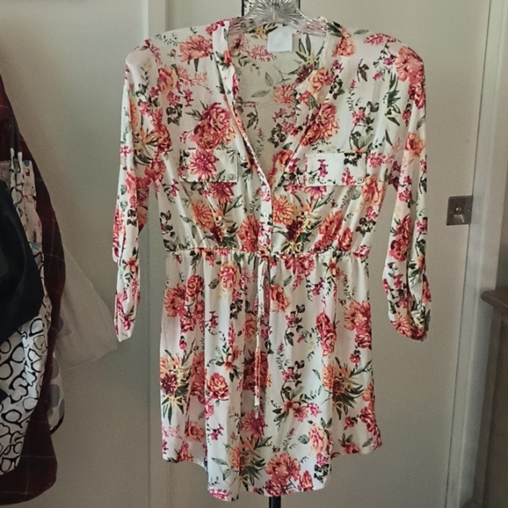 Semi Sheer Floral Mini Dress 17"X26-29"